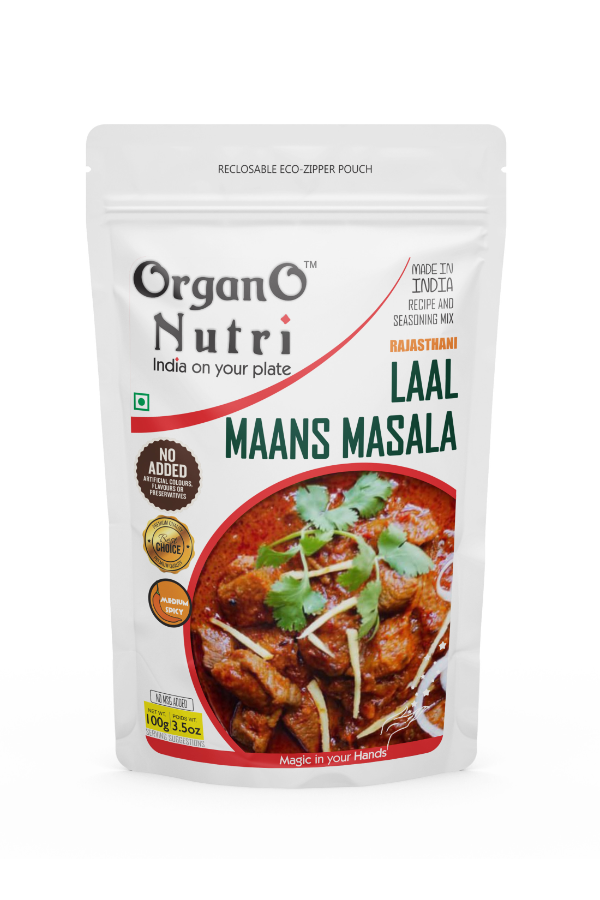 OrganoNutri Rajasthani Laal Maans Masala | 100g | Reclosable Eco-Zipper Pouch